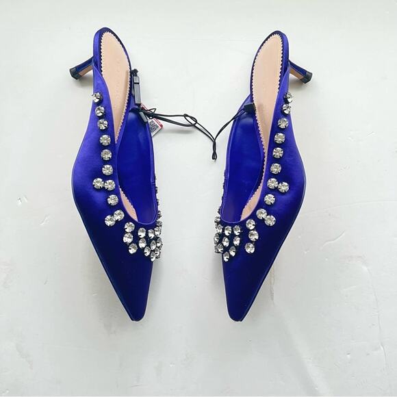 Zara Satin Embellished Rhinestone Fringe Heeled Mules Size 6.5 - Picture 6 of 9